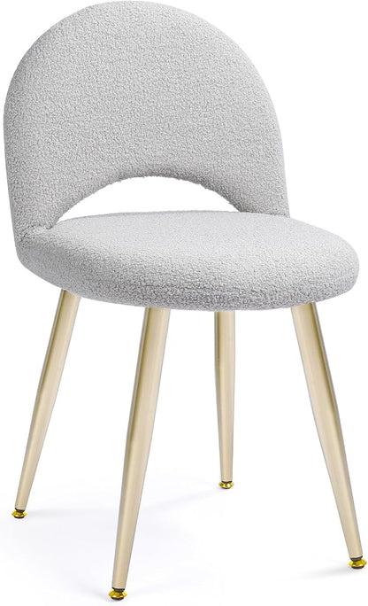Vanity Chair with Backrest, Boucle Upholstery Armless Makeup Stool, Gray Vanity Stool with Gold Metal Legs for Bedroom Living Room Kitchen Dinning Room (Gold and Light Gray)