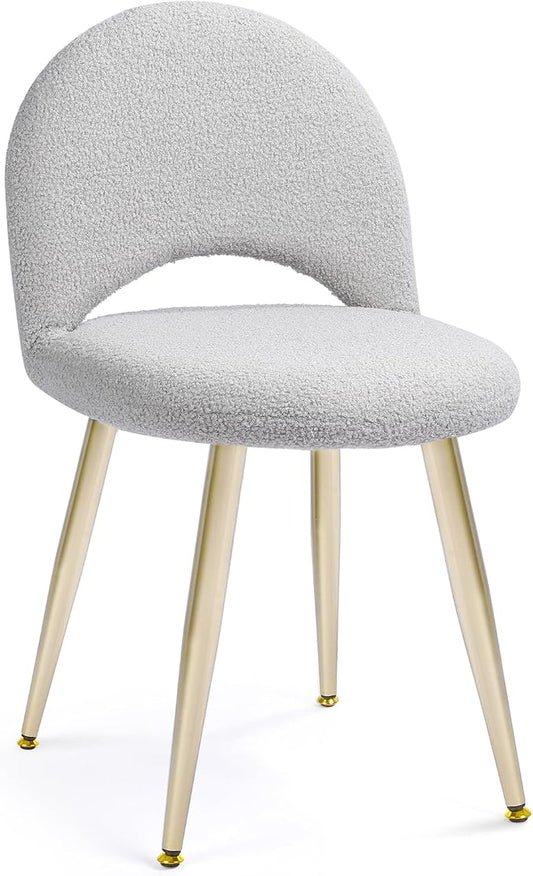 Vanity Chair with Backrest, Boucle Upholstery Armless Makeup Stool, Gray Vanity Stool with Gold Metal Legs for Bedroom Living Room Kitchen Dinning Room (Gold and Light Gray)