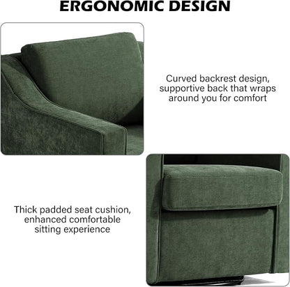 Swivel Accent Chair, Modern Round Barrel Arm Chair for Living Room, Bedroom, Comfy Club Reading Chairs for Adults (Chenille Green, Set of 1)