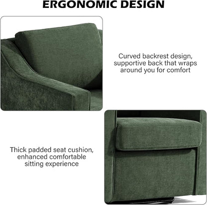 Swivel Accent Chair, Modern Round Barrel Arm Chair for Living Room, Bedroom, Comfy Club Reading Chairs for Adults (Chenille Green, Set of 2)
