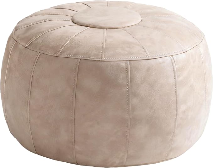 Thgonwid Unstuffed Moroccan Storage Pouf Foot Stool Ottoman Seat Handmade Faux Leather Bean Bag Floor Chair Foot Rest for Living Room, Bedroom or Balcony (Mushroom)