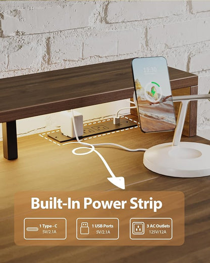 Agilestic 55 x 24 Inch Electric Standing Desk with Shelf, Height Adjustable Desk with Power Outlets & LED, Sit Stand Up Table with Monitor Stand, Computer Workstation, Dark Walnut