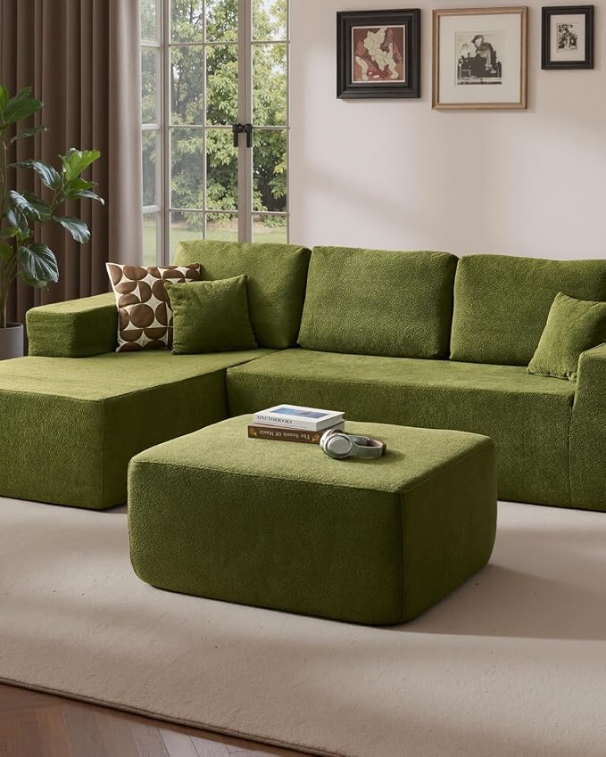 37" Plush Boneless Ottoman, Upholstered Cloud Footrest for Boneless Couch in a Box,Oversize Poufs for Living Room & Bedroom Sofa Ottoman,Comfy Seating with Dense Foam, Green (Cloud Velvet)