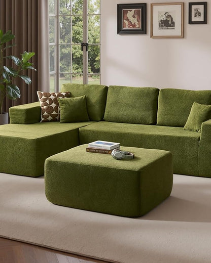 37" Plush Boneless Ottoman, Upholstered Cloud Footrest for Boneless Couch in a Box,Oversize Poufs for Living Room & Bedroom Sofa Ottoman,Comfy Seating with Dense Foam, Green (Cloud Velvet)