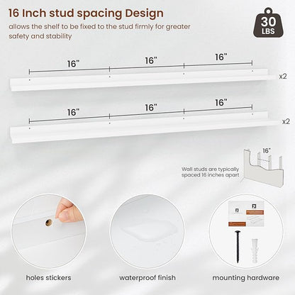 Axeman Picture Ledge Shelf | 55 Inch White Floating Shelves Set of 4 | Rustic Wood Wall Shelves with Lip | 55" White Picture Shelves for Wall with Ledge | Photo Shelves