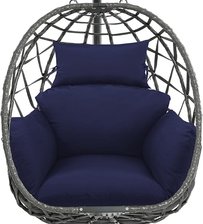 Egg Chair Cushion Replacement, Waterproof Thicken Hanging Egg Swing Chair Cushion for Outdoor Furniture, Wicker Rattan Hammock Basket Cushion with Headrest Pillow 47x31.5x4.7 inch(Blue)