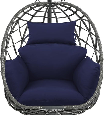 Egg Chair Cushion Replacement, Waterproof Thicken Hanging Egg Swing Chair Cushion for Outdoor Furniture, Wicker Rattan Hammock Basket Cushion with Headrest Pillow 47x31.5x4.7 inch(Blue)