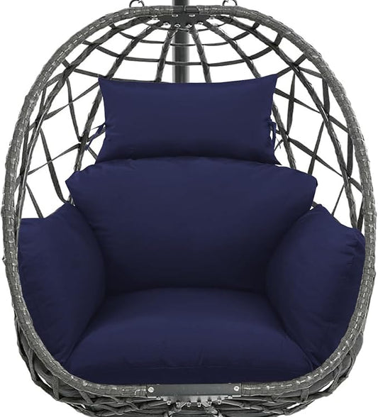 Egg Chair Cushion Replacement, Waterproof Thicken Hanging Egg Swing Chair Cushion for Outdoor Furniture, Wicker Rattan Hammock Basket Cushion with Headrest Pillow 47x31.5x4.7 inch(Blue)