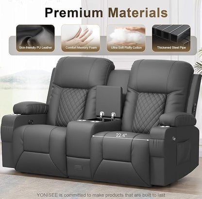 YONISEE Large Loveseat Recliner, Loveseat Recliner Sofa with Storage Console, Recliner Chair with USB Ports, 2 Cell Phone Holders, Cup Holder, Loveseat Couch for Living Room (Dark Gray)