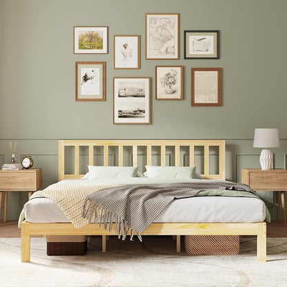 Novilla 12inch King Size Bed Frame Wooden King Bed Frame and Headboard, Classic King Size Bed Frame with Headboard, No Box Spring Needed, Easy Assembly, Pine