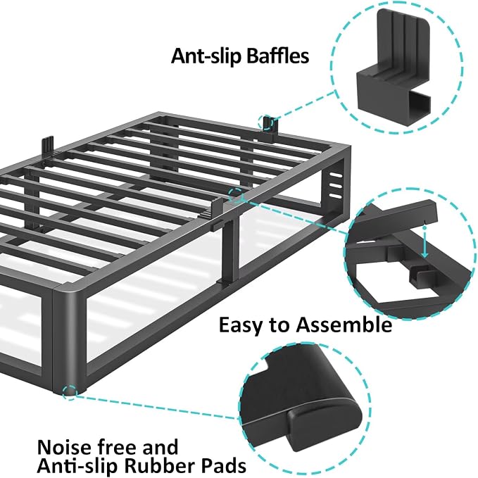 Bilily Metal Heavy Duty 14 inch Twin XL Bed Frame with Rounded Corner and Headboard Hole Mattress Retainers 3500 LBS No Box Spring Needed Platform Noise Free Easy Assembly