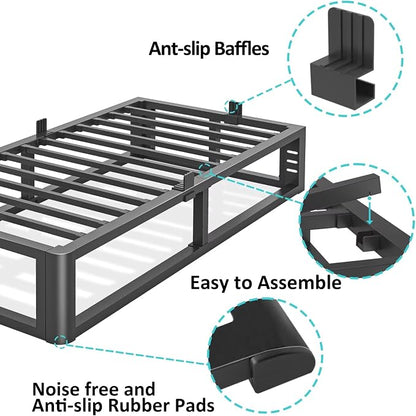 Bilily Metal Heavy Duty 14 inch Twin XL Bed Frame with Rounded Corner and Headboard Hole Mattress Retainers 3500 LBS No Box Spring Needed Platform Noise Free Easy Assembly