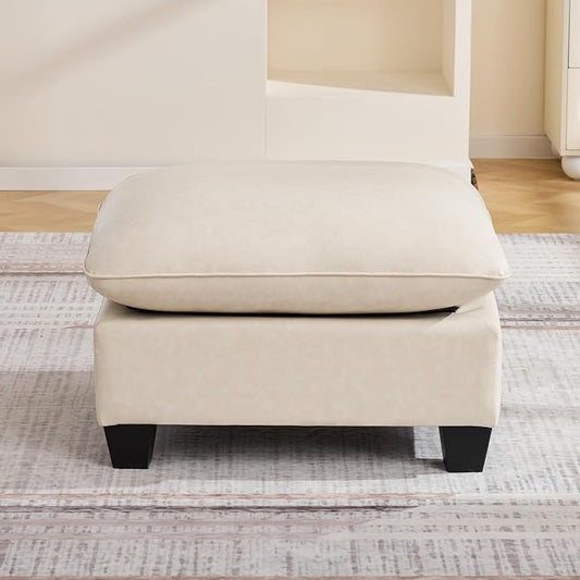 31.5" Faux Leather Large Square Ottoman, Oversized Upholstered Footrest for Living Room, Bedroom, Entryway, Beige