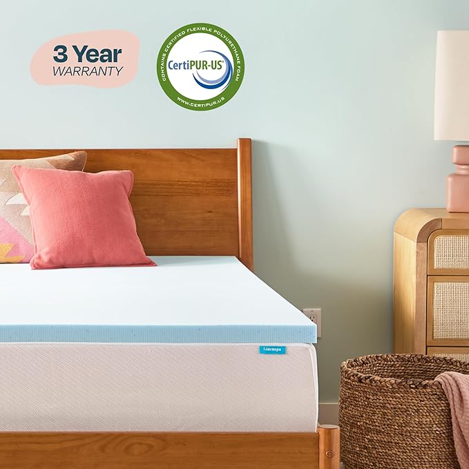 Linenspa Memory Foam Mattress Topper, Small Twin Size - 2 Inch Gel Infused Memory Foam - Plush Feel - Cooling and Pressure Relieving - CertiPUR Certified