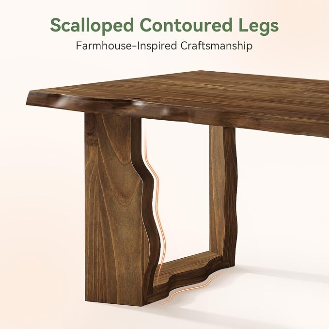 63" Live Edge Solid Wood Dining Table, Modern Rustic Kitchen Table with Sculptural Legs, 6-Person Rectangular Dinner Table for Dining Room, Kitchen,Natural Dark Brown Finish