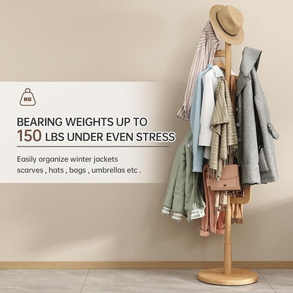 Muwuele Solid Wood Cactus Coat Rack, Freestanding Coat Rack With 6 L-Shaped Hooks and 3 Adjustable Sizes, Coat Tree for Bedroom, Entryway, Livingroom, Coat Hanger Stand for Coats, Handbags (Natural)