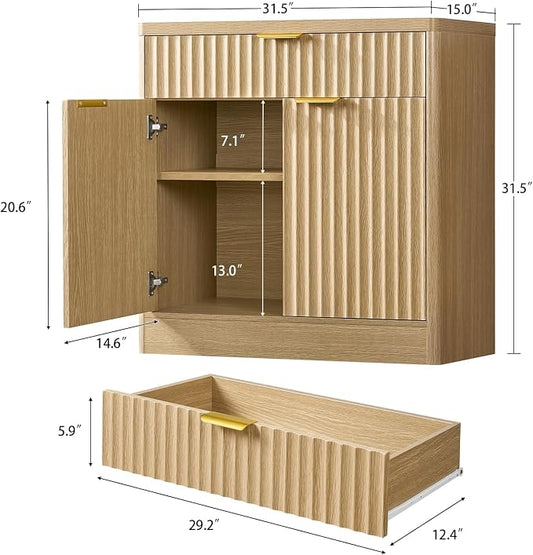 TEENFON 63" Fluted Buffet Sideboard Cabinet with Storage, Buffet Table Coffee Bar Wine Bar Storage Cabinet with Adjustable Shelf for Living Room, Kitchen, Natural