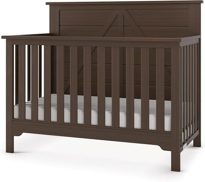 Child Craft Woodland Design 4-in-1 Convertible Baby Crib Nursery Furniture - Baby Bed, Toddler Bed and Full Size Bed, 3 Adjustable Mattress Positions, Real Wood, Baby Safe Finish (Brushed Truffle)