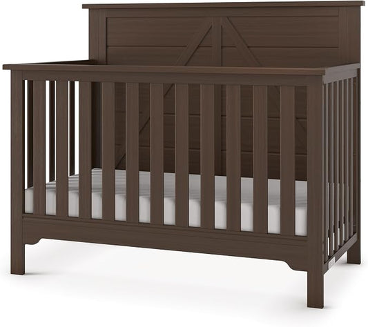 Child Craft Woodland Design 4-in-1 Convertible Baby Crib Nursery Furniture - Baby Bed, Toddler Bed and Full Size Bed, 3 Adjustable Mattress Positions, Real Wood, Baby Safe Finish (Brushed Truffle)