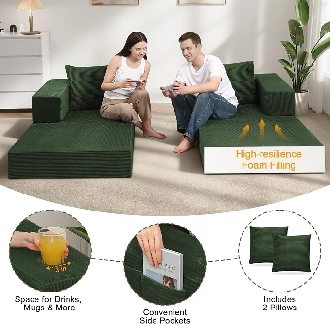 COMAX Futon Sofa Bed, Convertible Sofa Bed, Folding Boneless Couches | Boneless Couch for living room, 4‑in‑1 Fold Out Small Foldable Loveseat Floor Sleeper Mattress Lounge Space‑Saving