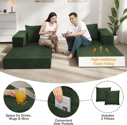 COMAX Futon Sofa Bed, Convertible Sofa Bed, Folding Boneless Couches | Boneless Couch for living room, 4‑in‑1 Fold Out Small Foldable Loveseat Floor Sleeper Mattress Lounge Space‑Saving