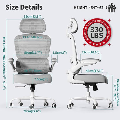 TRALT Office Chair Ergonomic Desk Chair, 330 LBS Home Mesh Office Desk Chairs with Wheels, Comfortable Gaming Chairs (1, Light Grey)