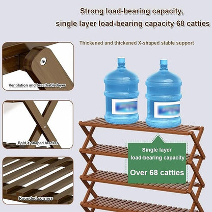 Bamboo Multilayer Foldable Tall Shoe Rack Boots Organizer Storage Sturdy Narrow Shoe Shelf for Entryway, Closet, Porch, Dorm, Living Room, Bedroom