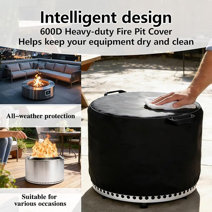 Chinchilla Fire Pit Cover for Solo Stove Bonfire 2.0 - Waterproof 600D Oxford Fabric Cover for 19.5 to 21 Inch Outdoor Fire Pits, All-Weather Protection with Drawstring & Heat-Resistant Handle