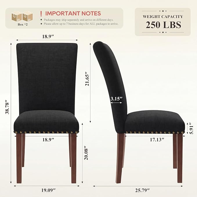 MALOL Dining Chairs Set of 4, High Back Dining Chair with Wood Legs and Nailhead Trim, Modern Padded Kitchen Room Chairs for Dining Room/Restaurant, Black