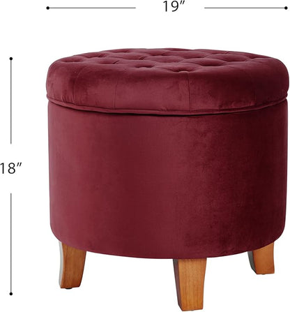 Homepop Home Decor | Upholstered Round Velvet Tufted Foot Rest Ottoman | Ottoman with Storage for Living Room & Bedroom | Decorative Home Furniture, Burgundy Small