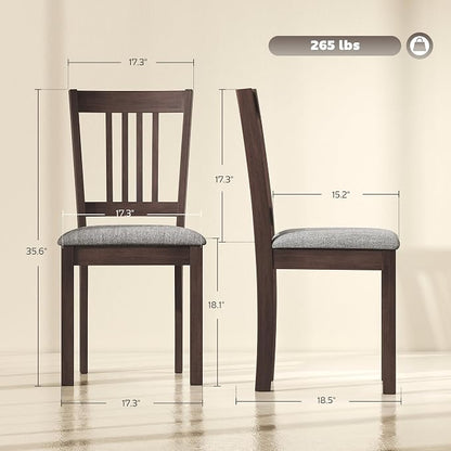 HOMCOM Dining Chairs Set of 2, Upholstered Kitchen Chairs with Rubberwood Frame, Padded Seat and Slat-Back for Living Room, Dining Room, Kitchen, Espresso