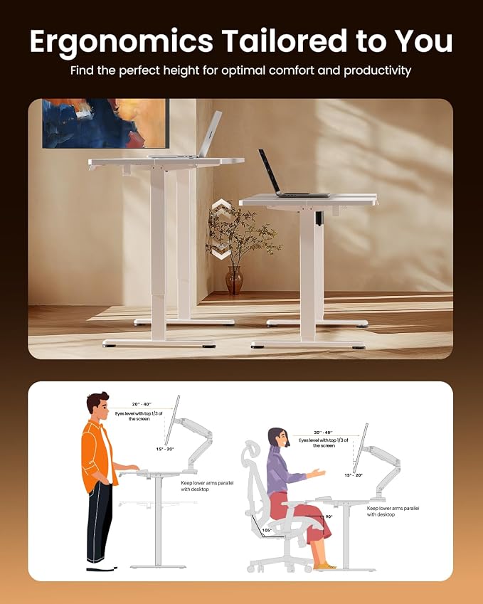 ErGear Height Adjustable Electric Standing Desk, 40 x 24 Inches Sit Stand up Desk, Memory Computer Home Office Desk, White