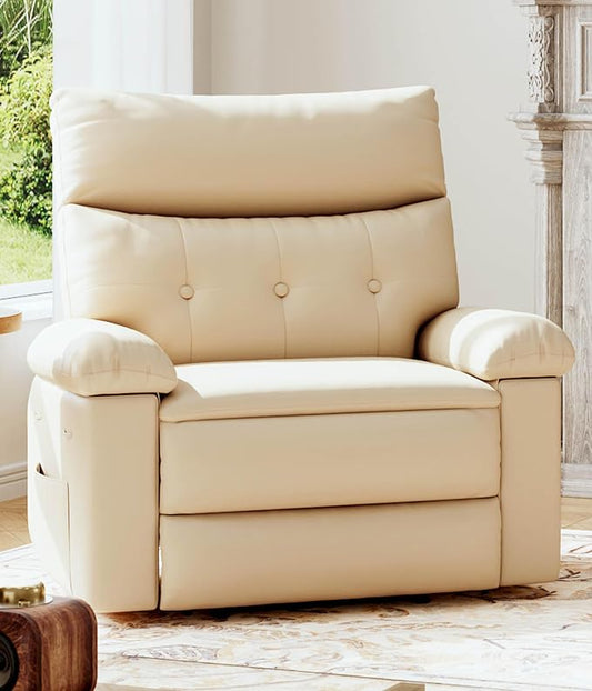 GarveeHome Oversized Leather Recliner Chair, Extra Wide Manual Recliner for Adults, Lazy Chair with 1.5X Sponge Comfort Arm and Back for Living Room, Bedroom, Nursing Room