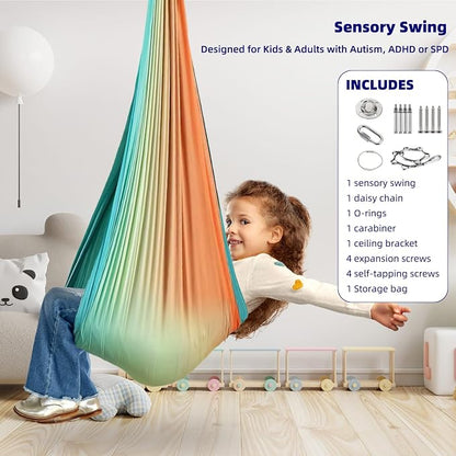 Sensory Swing Chairs for Kids, Indoor & Outdoor Hanging Therapy Cuddle Hammock Swing Seats for Child Teens with Autism, ADHD, Aspergers, Sensory Integration (Colorful(Hammock))