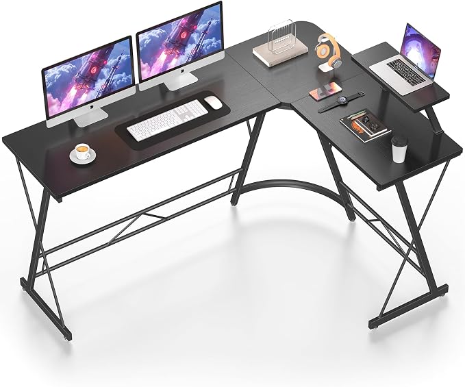 Mr IRONSTONE 63" L Shaped Computer Desk, Corner Desk, Home Office Desk, Gaming Writing Workstation with Large Monitor Stand, Easy to Assemble, Black