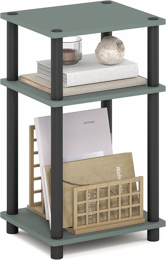 Furinno JUST Side Table, 3-Tier End Table, Open Shelves Night Stand, Bedside Table, Toolless Assembly, for Living Room, Bedroom, Bathroom, Sage Green
