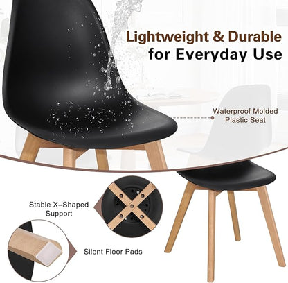 VECELO Dining Chairs Set of 4, Mid-Century Modern Kitchen & Dining Room Chairs, Molded Plastic Seat & Back, Solid Wood Legs, Armless, Non-Slip Feet, Black