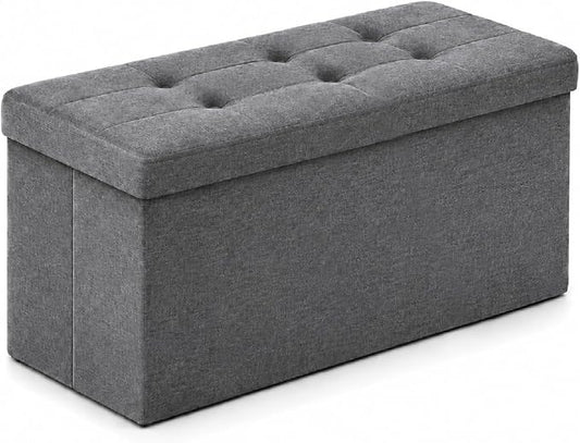 ALASDO 30 Inch Folding Storage Ottoman Bench with Hidden Storage, PU Leather Ottoman Foot Rest Stool, End of Bed Bench for Bedroom, Living Room, Entryway and Closet, Grey