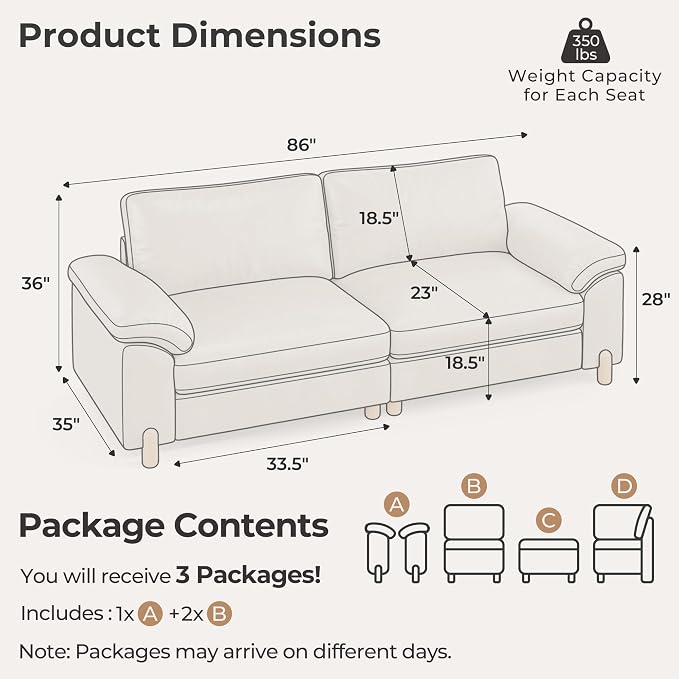 SITJOY Large Cloud Couch, 86" Wide 2 Seater Loveseat, Faux Leather in White | Pet-Friendly Scratch-Resistant Leather Sectional Sofas for Living Room, Deep Seat Wide Couch