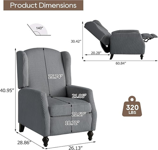 Wingback Recliner Chair with Massage and Heat, Tufted PU Leather Push Back Arm Chair for Living Room Vintage Recliner Chair with Remote Control, Padded Cushion, Backrest