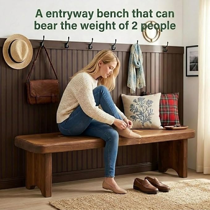 Entryway Bench, 24" to 59" Solid Wood Bench, Wooden Shoe Bench for Entryway, Farmhouse End of Bed Bench for Bedroom, Dining Room, Kitchen, Window Seat, Outdoor Garden Bench Seat