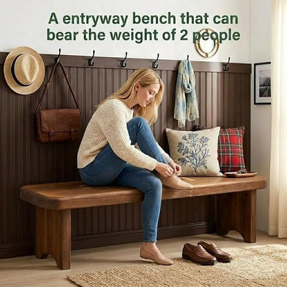 Entryway Bench, 24" to 59" Solid Wood Bench, Wooden Shoe Bench for Entryway, Farmhouse End of Bed Bench for Bedroom, Dining Room, Kitchen, Window Seat, Outdoor Garden Bench Seat