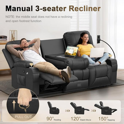 YONISEE 3 Seat Recliner Sofa with Flip Backrest Design, Loveseat Reclining Sofa with Storage Drawer, USB Ports, 2 Cell Phone Holder, Loveseat Recliner Couch for Living Room