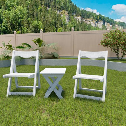 Outdoor Bistro Set Foldable Small Table and Chair Set,with 2 Chairs and Rectangular Table (White + HDPE)