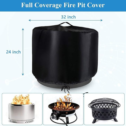 Round Fire Pit Cover 32 Inch,Waterproof Outdoor Circle Firepit Covers,Patio Round Fire Pit Table Cover - 32"D x 24"H