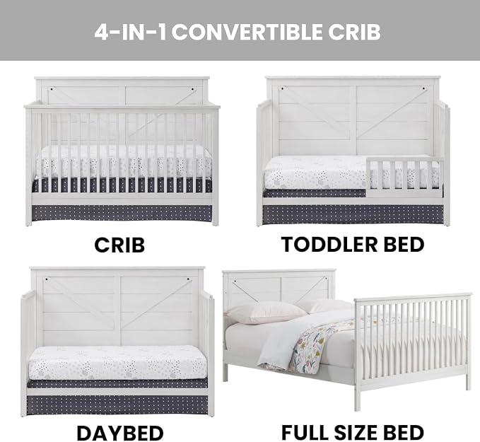 Oxford Baby Montauk 4-in-1 Convertible Crib, Barn White, GreenGuard Gold Certified