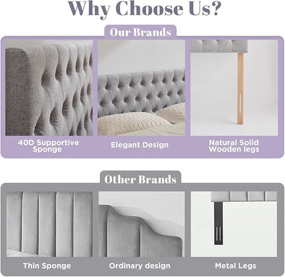 Upholstered Queen Headboard Only, Premium Linen Button Tufted Headboards, Adjustable Solid Wood Head Board, Padded Headboard with Solid Wood Legs in Bedroom (Grey)