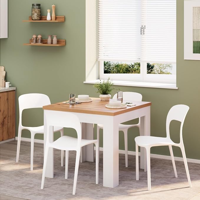 Mobili Fiver, Square extendable Dining Table, Eldorado, 35.4(70.9) x35.4 in, Rustic Oak and Ashwood White, for 4-8 People, Expandable Dining Table for Kitchen, Italian Furniture