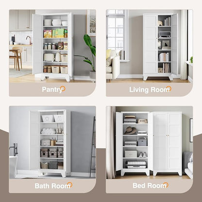 Yizosh Metal Storage Cabinet with 2 Doors and 4 Adjustable Shelves,- 72" White Kitchen Pantry Storage Cabinet for Kitchen,Living Room,Dining Room