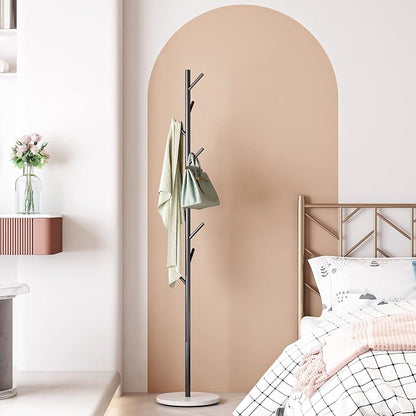 DOORXIFO Black Metal Coat Rack, Freestanding with Hooks, Entryway Coat Rack Stand, Coat Racks with Marble Base, Coat Tree for Hanging Clothes, Hats, Bags